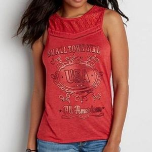 Maurices | Red Lace Embellished Key Hole Small Town Girl Graphic Tank